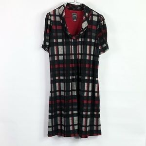 JH red gray plaid cowl neck dress